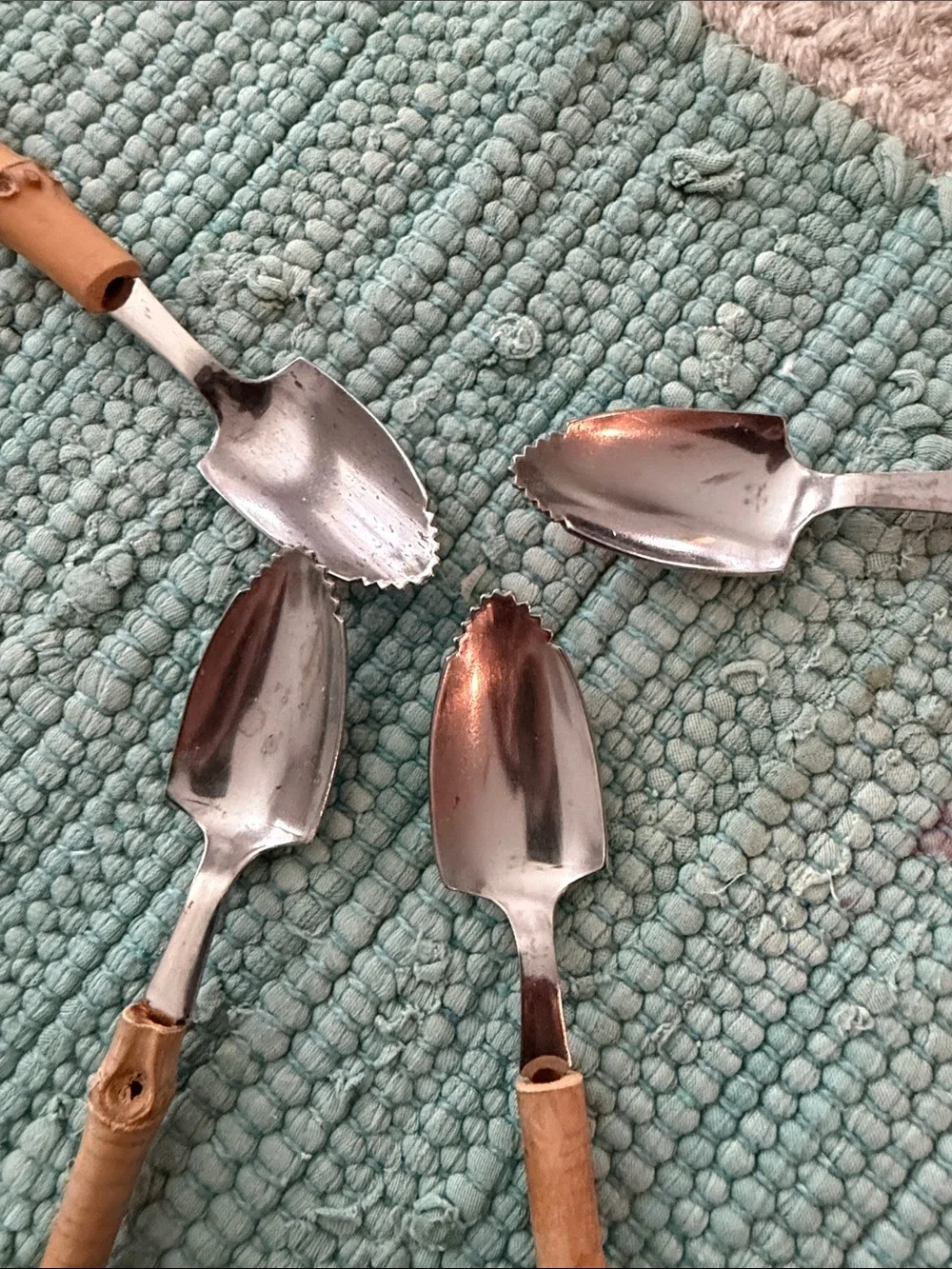Vintage Bamboo-Handle Grapefruit Spoons - Natural Wood Finish